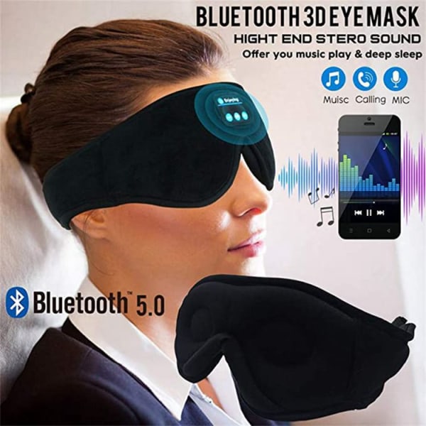 Sovhörlurar, 3D Sömnmask Bluetooth Trådlös Musik Ögonmask, Sovhörlurar för Sidosovare Sömnmask med Bluetooth H