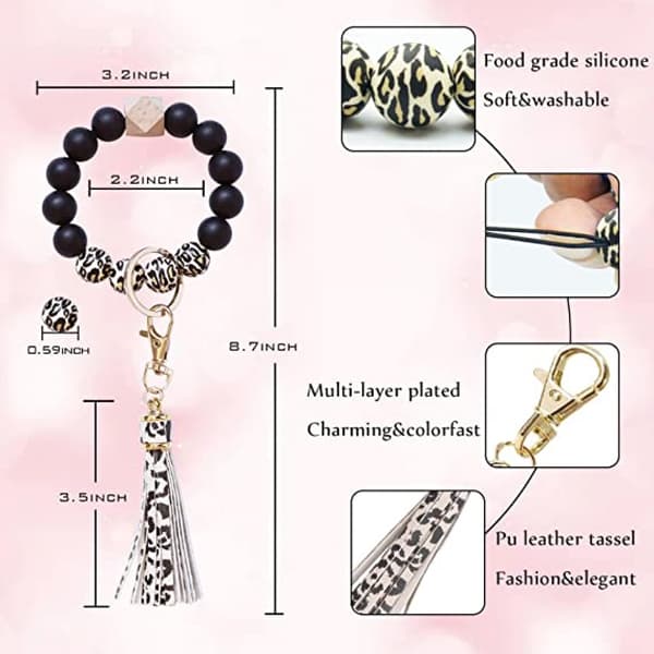 Silikoneperle Armbånd Nøglering Håndledsrem Nøglering Bangle Kæder til Kvinder med Læder Kvast