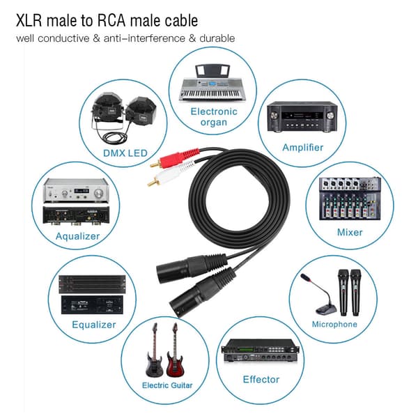 1,5 m mikrofon professionel 3-polet dobbelt XLR han til dobbelt RCA han patchkabel