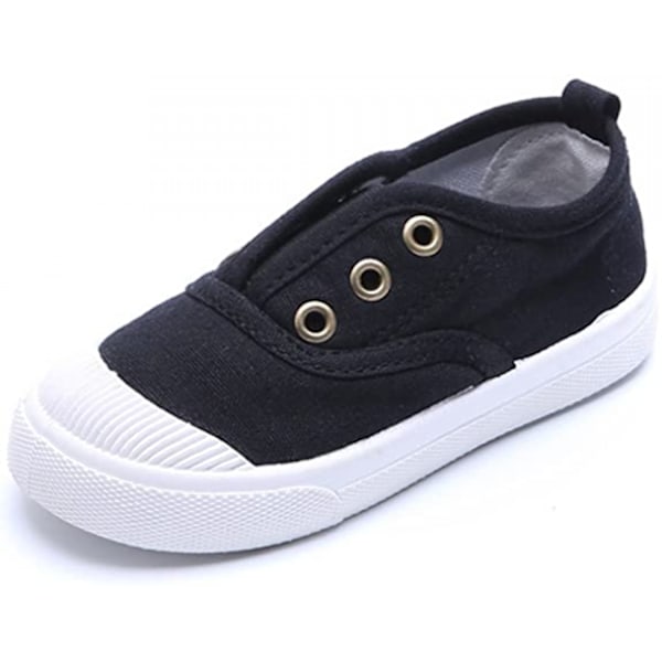 Pojkar och flickor Canvas Lättvikts Slip-On Sneakers Löparsko ---- Svart （Stl 27）