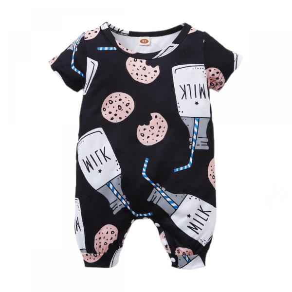 AVEKI Baby Boy Girl Blixtlås Pyjamas Sommarkortärmad bomull Bodysuit i ett stycke --- Svart（Storlek 86）