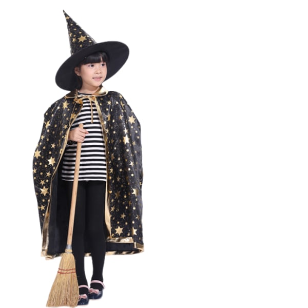 Halloween mantel Barnens dag maskerad Performance Dress Up Satin mantel Femstjärnig mantel mantel Set (svart femstjärnig mantel)