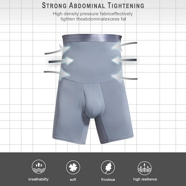 Män Tummy Control Shorts Hög Midja Underkläder Slankning Shapewear Body Shaper Ben Boxer Kalsonger Multi Color Grey