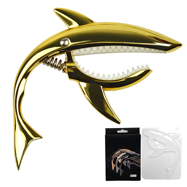 Shark Capo i zinklegering, mjuk och elastisk för akustisk gitarr, ukulele, mandolin, banjo, guld