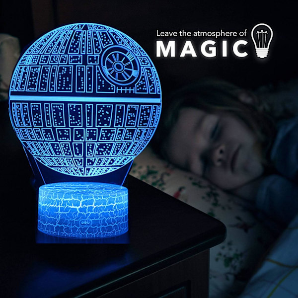 WJ 3D illusjonsnattlys fire mønster 16 fargeendring dekorlampe skrivebordsbord nattlyslampe for barn Star Wars Combo Pack-A