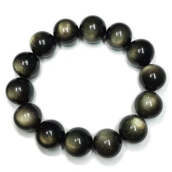 Tibetansk Mala-perle gull obsidian buddhistisk Buddha bønneperle armbånd, stretch-streng, unisex (16 mm)