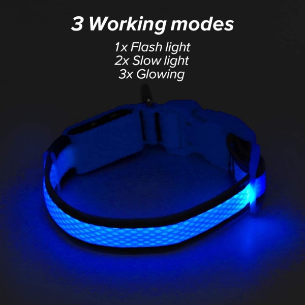 LED-hundhalsband, USB uppladdningsbart Light Up-hundhalsband, justerbart bekvämt mjukt mesh -säkerhetshundhalsband för små, medelstora, stora hundar, blå, S