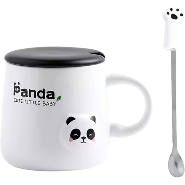 Grå Panda Kop med 3D Figur Låg og Ske, Keramisk Kaffe- eller Tekop, 22OZ Smil