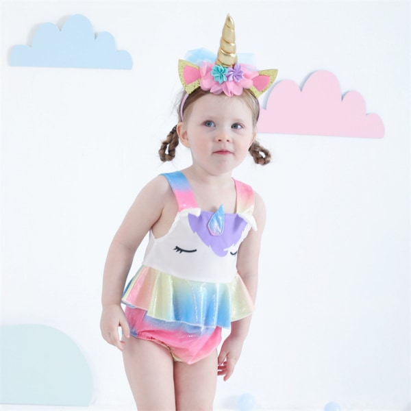 AVEKI Pige Unicorn Badetøj Badedragter Pige Ruffled Tankini Bikini Todelt Badetøj Strandtøj, 2-3 År, Regnbue