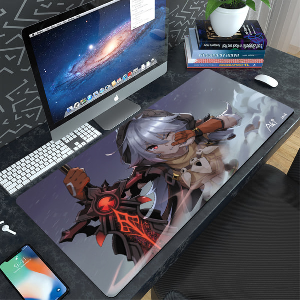 Game Yuanshen cartoon office keyboard computer desk pad large creative mat waterproof dirt-resistant thickened mouse pad，300*800*3mm