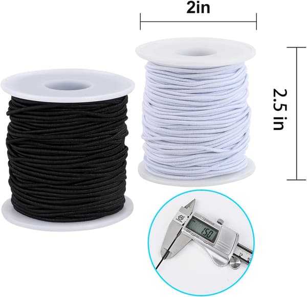 Elastisk snor til smykkefremstilling, 2 ruller elastisk snor til armbånd, halskæder og perlehåndværk, hvid og sort, 1,5 mm, 100 meter 1.5mm