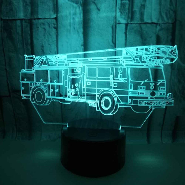 Brandbil 3D Natlampe, Natlampe Skrivebordslampe 3D Optisk Illusion Lampe til Børn og Elskere 16 Farver Skiftende Akryl LED Natlampe