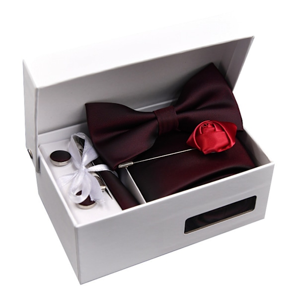 Sæt med 6 slips til mænd - Fashion Neckties Necktie til bryllup, fest, mødeoutfit (butterfly, slipsenål, slips, lommetørklæde, manchetknapper, corsage), GO02