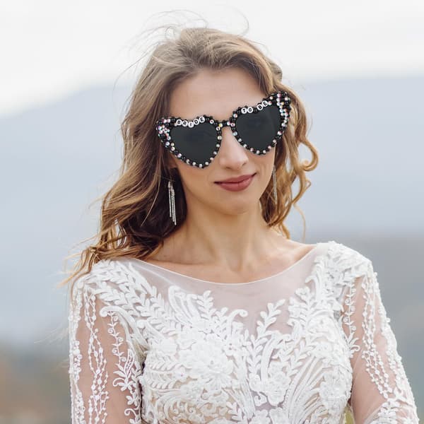 Polterabend Hjerte Solbriller, Sort Diamant Brud Til Være Tilbehør, Søde Bryllupsgaver til Bridal Showers Black