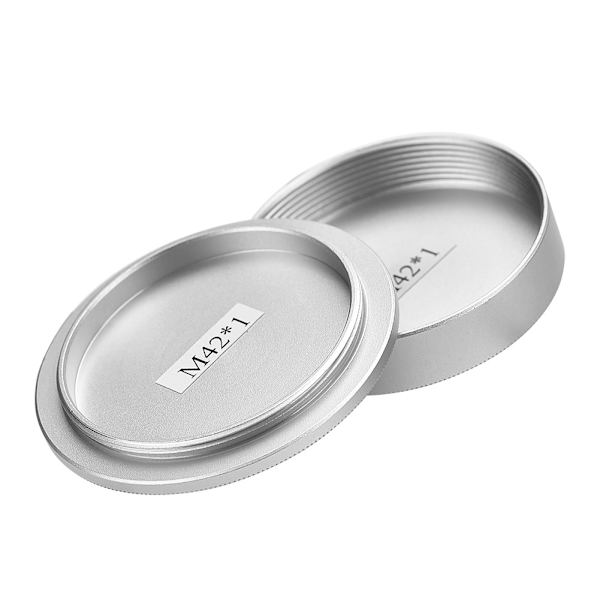 Hållbar metallskyddande kropp fram och bak linsdammskyddskåpa för M42 skruvfäste (silver)