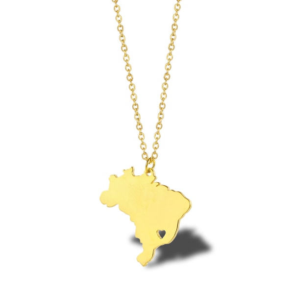 1pcs Map Necklace, Brazil Topographic Map Pendant, Titanium Steel Ladies Clavicle Chain Clothing Accessories（gold）