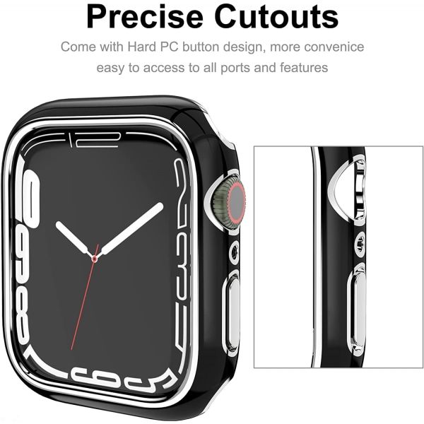 För Apple Watch Series 7 45 mm, hårdpläterad PC- case Slimmad All-Around Bumper- case för Apple Watch Series 7 Svart och silver