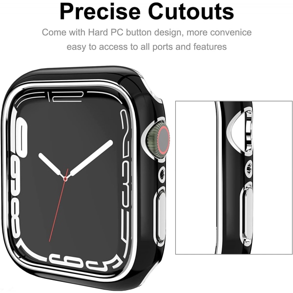Til Apple Watch Series 7 45mm, Hard Plated PC Frame Case Slim All-Around Bumper Case til Apple Watch Series 7 Sort og sølv