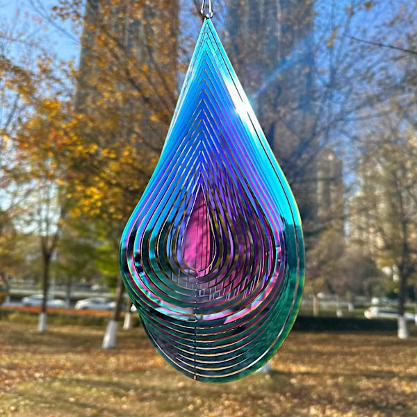 Vindmølle Udendørs Metal 3D Vindmølle Hængende Havehave Dekoration Gaver Rustfrit Stål Vanddråbeformet Vindmøller med 360° Rot Water Drop