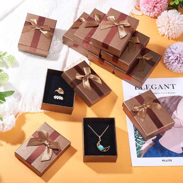 Presentförpackningsaskar, 12-pack rektangulära svampfyllda smyckesfodral för förvaring, juldekoration för alla hjärtans dag och bröllopsfester Camel 9*7*3