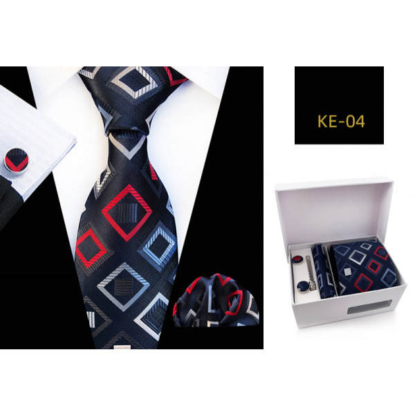 Set för män Silkeslen slips Fyrkantiga fickor Knytklämmor Manschettknappar för män, KE—04