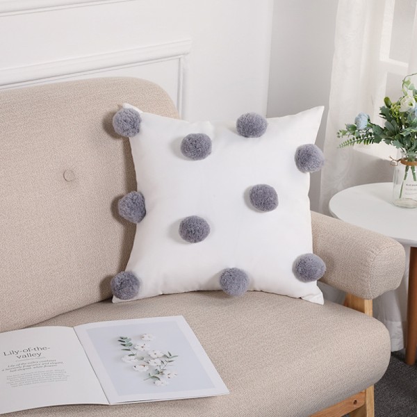 Set med 2 kuddfodral, 18x18 tum plysch örngott med hårbollar för soffa soffa heminredning, grå--545