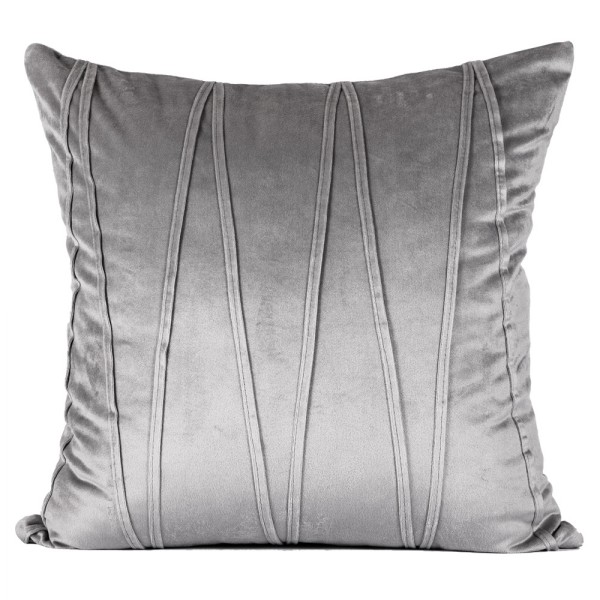 Set of 2 Velvet Solid Striped Pillowcases (Grey, 18 x 18 inch)