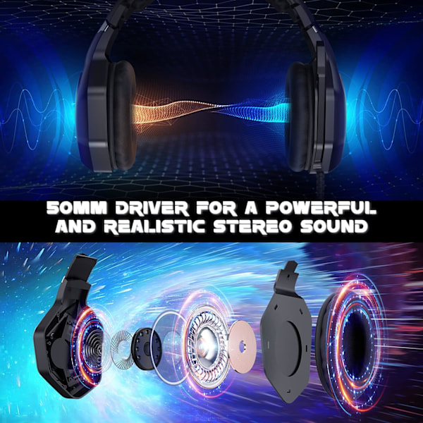 Gaming Headset til PS5, PS4, Xbox Series X|S & Xbox, PC Gaming Hovedtelefoner med 7.1 Surround Sound, Støjreducerende Mikrofon - til Playstati