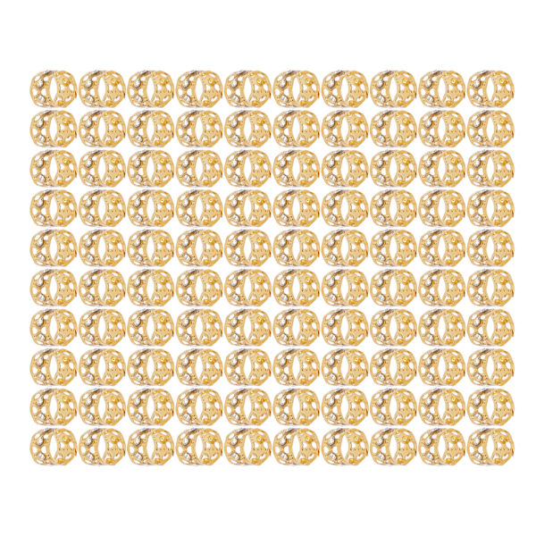 100 stk. Dreadlocks Perler Funklende Rhinestone Fashionable Hår Fletning Ringe til Hår Dekoration Guld