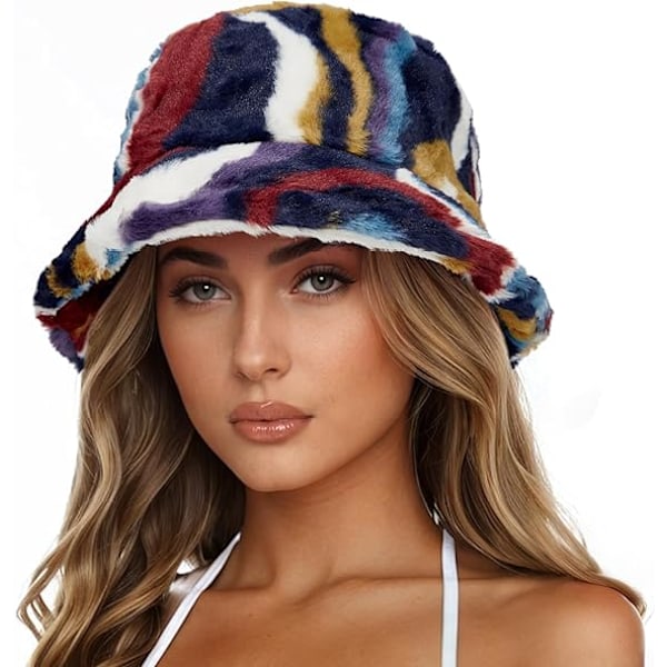 Fuzzy Bucket Hat för Kvinnor Fluffig Bucket Hat Varm Pälshatt för Kvinnor Vinterhattar för Kvinnor Färgglada