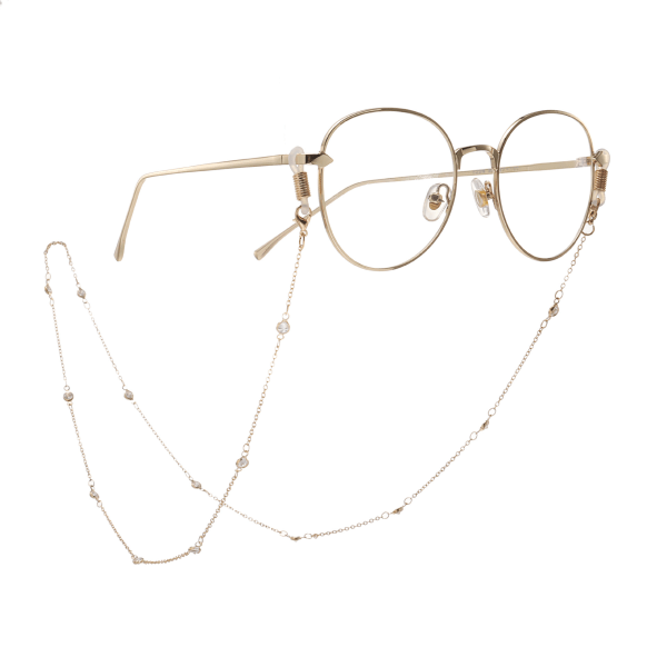 Glänsande Rhinestone Glasögon Kedjehållare för kvinnor Långt halsband Solglasögonsnören