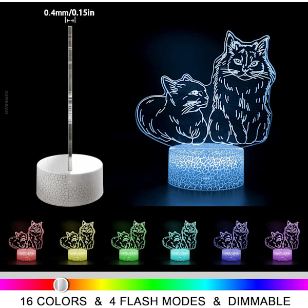 WJ 3D Natlys Kat 16 Farver Skiftende LED Illusion Justerbar Skrivebordslampe med Fjernbetjening Værelse Dekoration Fødselsdagsgaver