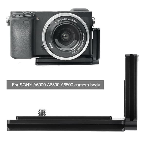 Sort aluminiumslegering Quick Release L-plade lodret håndgrebbeslag til Sony A6000 A6300 A6500 kamerahus