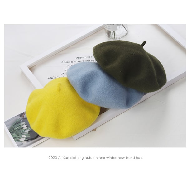 Hatt for kvinner vinter beret, ull beret, varm lue ullstrikket lue, Oransje