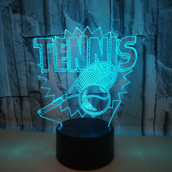 Qinwei Tennis Heminredning Kreativ 3D Illusion Lampa LED Nattljus 3D Akryl Missfärgning Färgglad Gradient Atmosfär Lampa Nyhet Belysning （