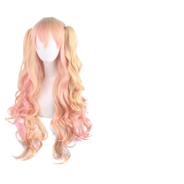 Lolita Langt Krøllet Clip på Ponytails Cosplay Paryk, Dobbelt Hestehale Tiger Clip Lang Krøllet Paryk (Blonde/Pink)