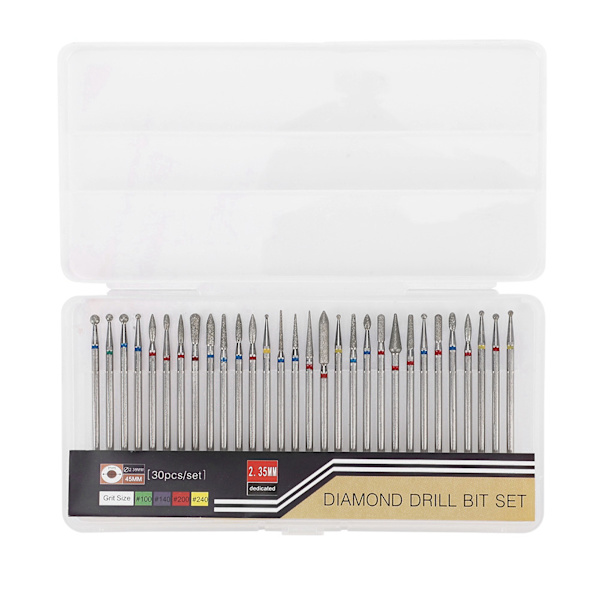 30 st/set Diamantslipning Huvud Nagelkonst Borr Poleringshuvud Kit Nagelborrmaskin Tillbehör A