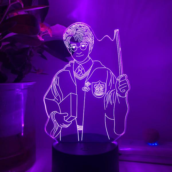 Qinwei Magic Academy Harry Potter nattlampe 3D LED illusjonslampe for barnerom dekorativ lampe -- Mønster M (Svart sete)