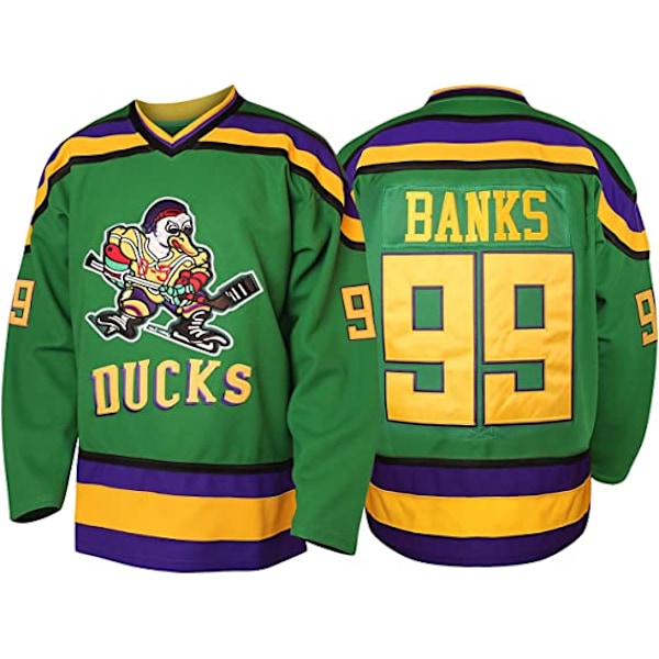 Men's Mighty Ducks 96 Charlie Conway 99 Adam Banks 33 Greg Goldberg Movie Hockey Jersey Green 99  L