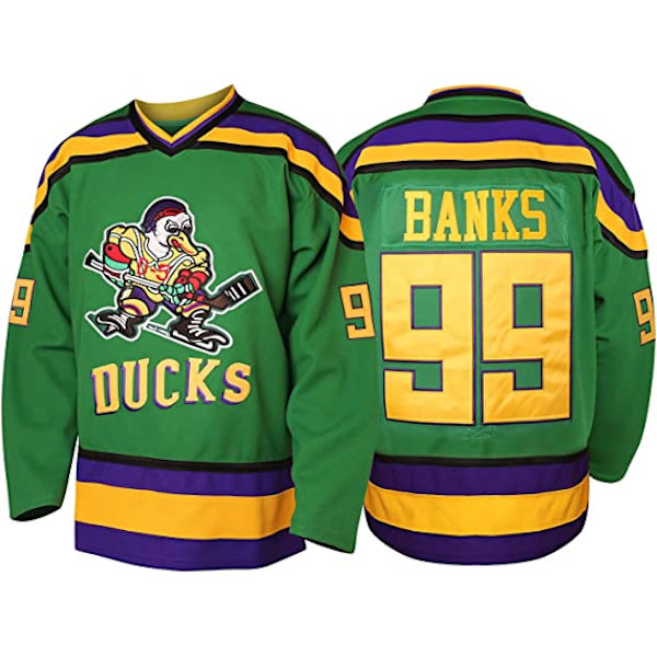 Miesten Mighty Ducks 96 Charlie Conway 99 Adam Banks 33 Greg Goldberg Elokuva Jääkiekkopaita Vihreä 99  L
