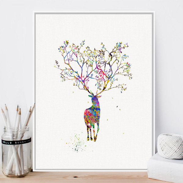 Vattenfärg älg väggkonst canvas tryck affisch, enkel mode vattenfärg konst ritning dekor (Set om 3 oramade, 16''x24'')