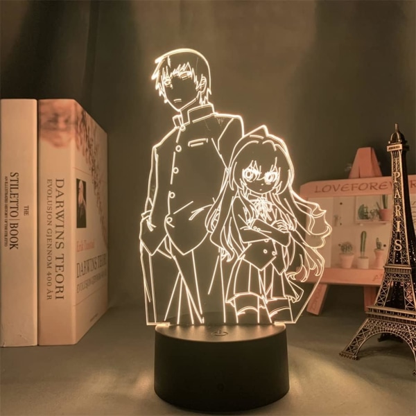 Akryl LED-lampa Anime Toradora Taiga Aisaka Figur Nattlampa RGB 16 färger Touch med fjärrkontroll Sovrumsdekor 3D Optisk illusion Drake och Tiger