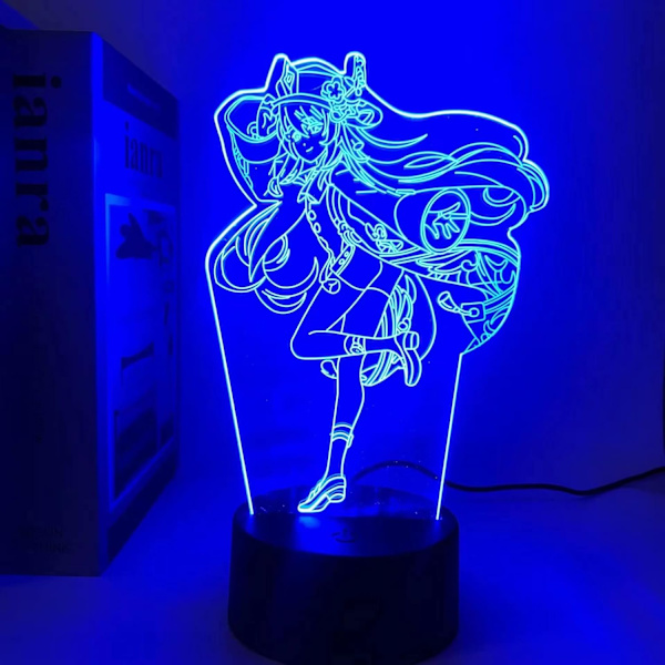 Genshin Impact HuTao spel 3D Anime Illusion Nattlampa för barn sovrumsdekor Nattlampa Vän födelsedagspresent Akryl Led-lampa - 16 färger med fjärrkontroll Metamorfos - Valnöt