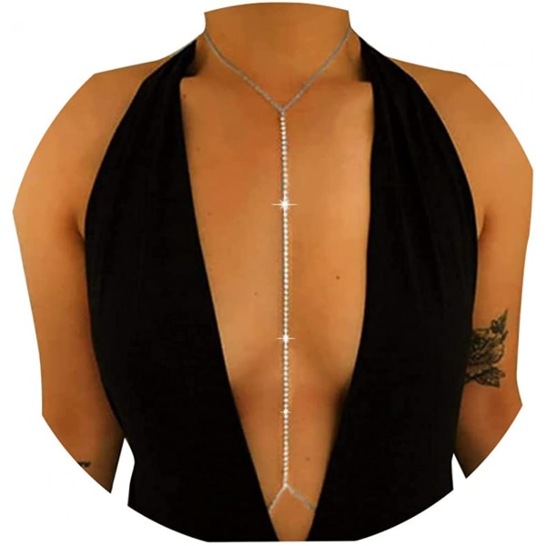 AVEKI Rhinestone Body Chain Silver BH Kristall Sexig Bikini Body Smycken Halsband Kedjor för kvinnor och flickor (silver)