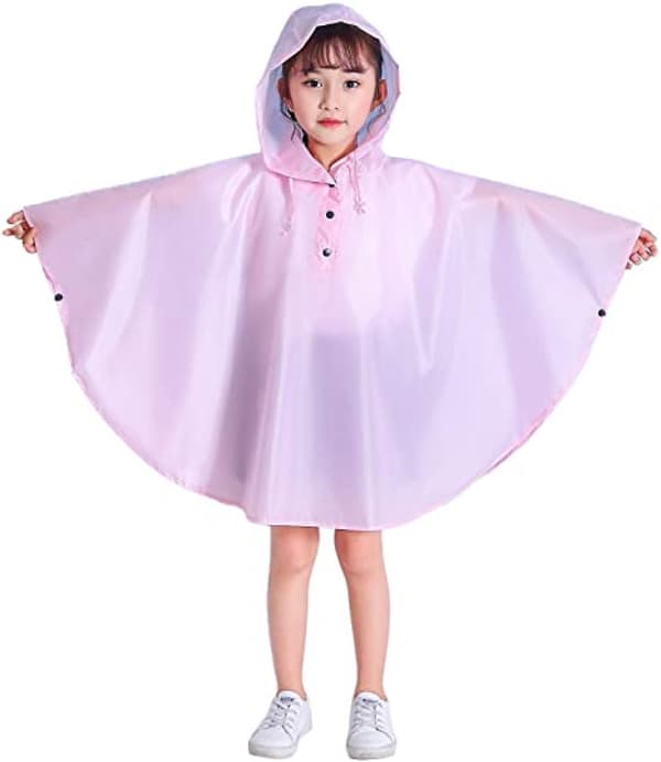 Barne regnponcho med hette, regnfrakk, lys rosa, S