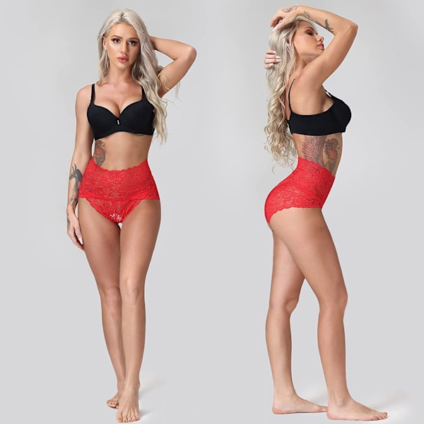 Damunderkläder i spets med hög midja, 3-pack, blå, 3XL