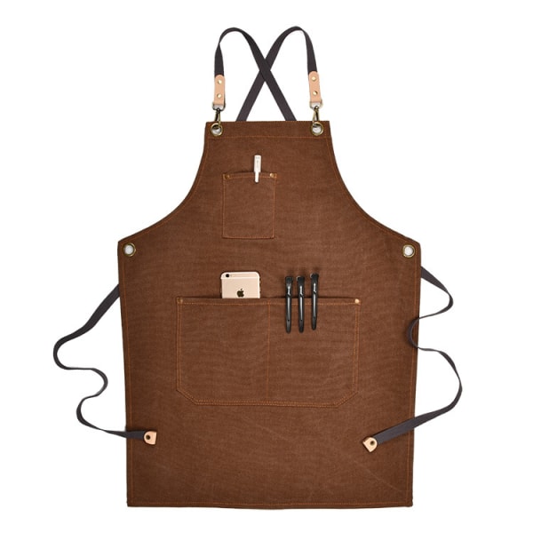 Nahka-denim-työtakki barista-hihnallinen mekko ravintola puutarhanhoito kukallinen kampaaja haalari (ruskea)