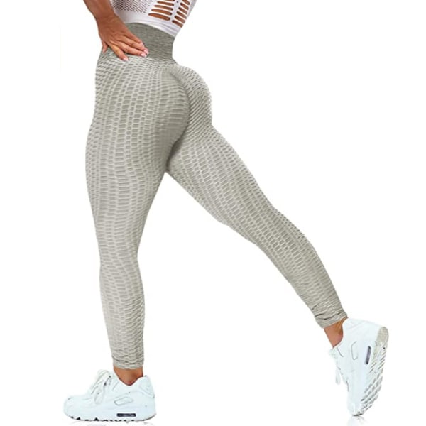 leggings för kvinnor Rumplyftande kvinnor byxa Hög midja magkontroll träning Yogabyxor för kvinnor Peach hip sportleggings för tjejer XL（ljusgrå）