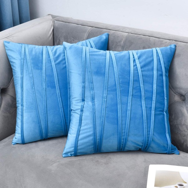 2-Piece Velvet Throw Pillowcase (Water blue, 20x20 inch)