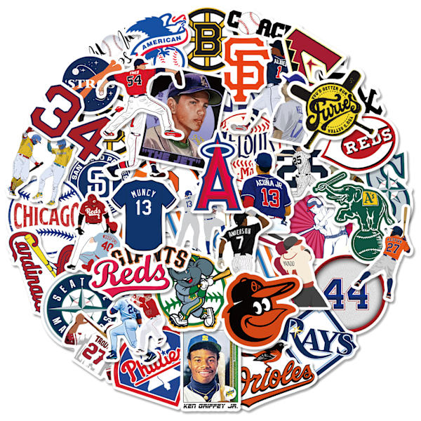 Baseball League Sport Logo Stickers, Sæt med 50, Vandtætte og UV-bestandige, Perfekte til alle dine gadgets